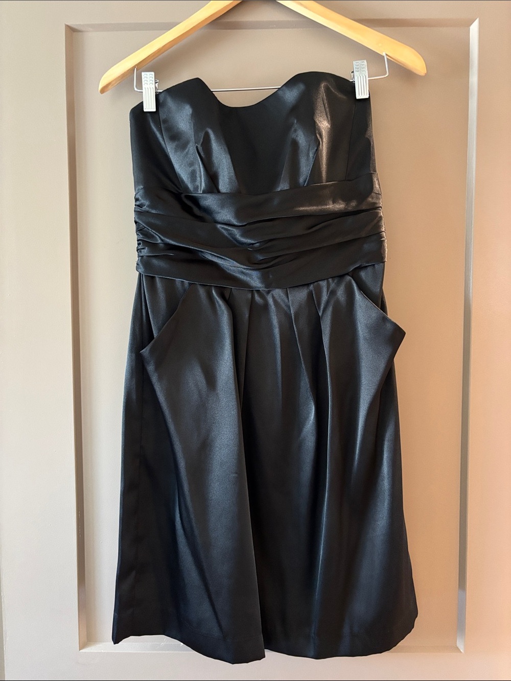 David’s Bridal black, strapless cocktail dress